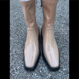 Tan Patent leather womens booties